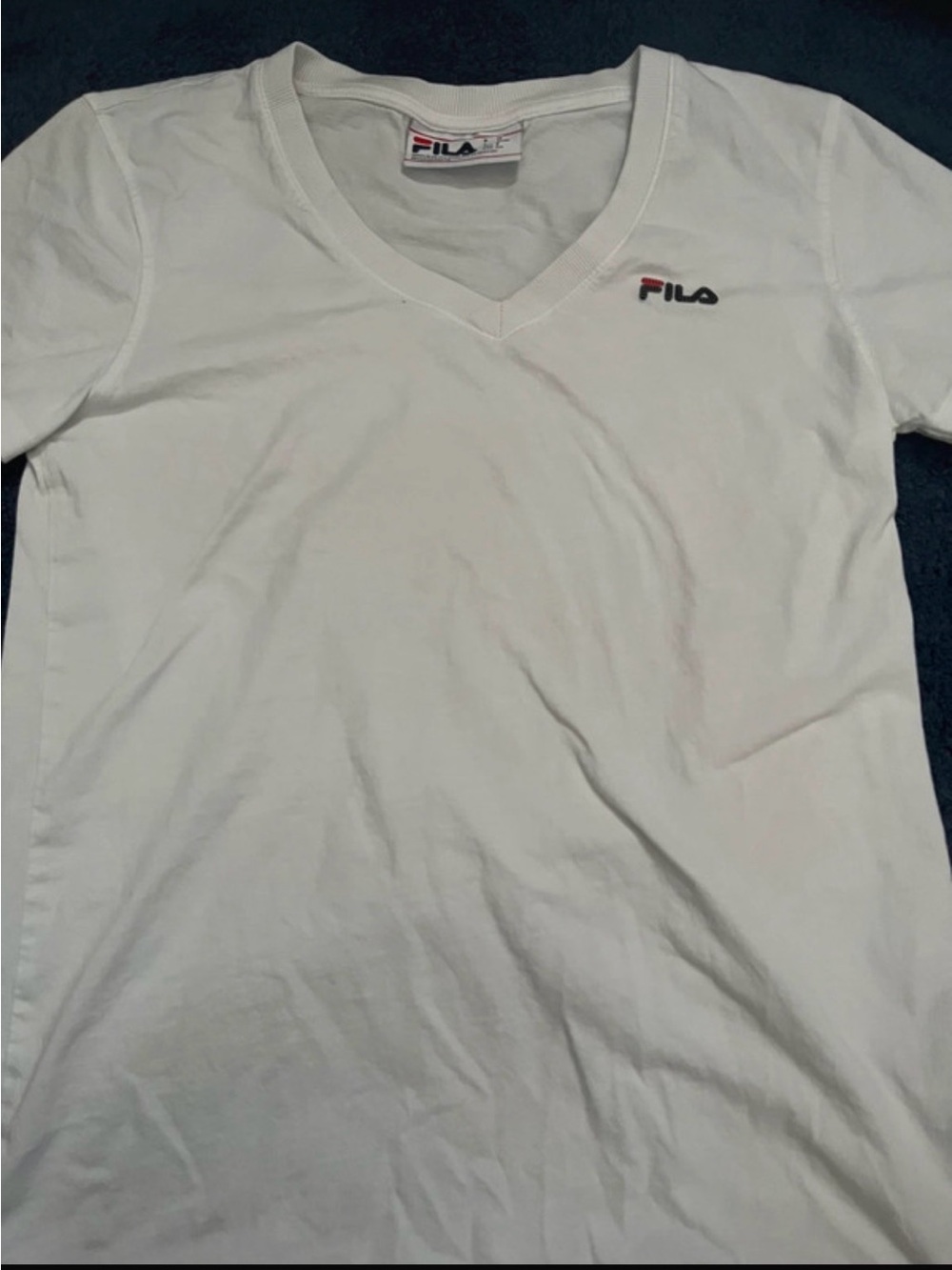 Women’s Fila White Short-Sleeve V-Neck T-Shirt with Small Logo